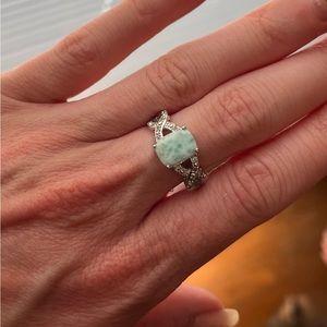 Size 7 Larimar & White Topaz SS ring NEW